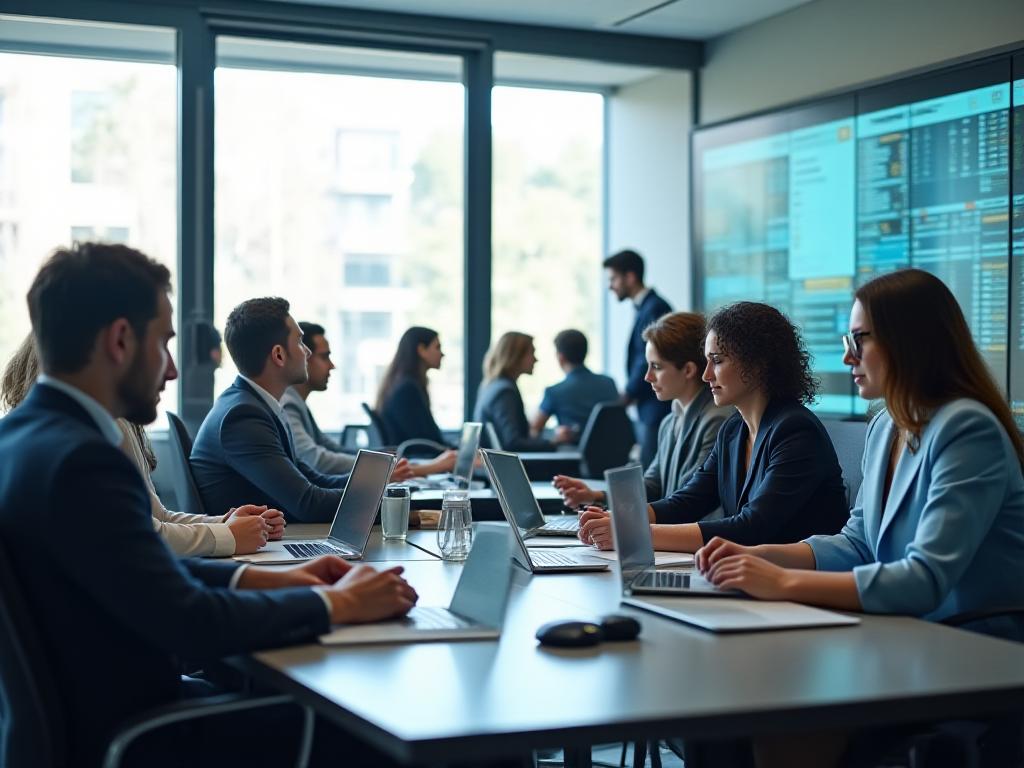 Modern diverse professional team collaborating at a corporate office